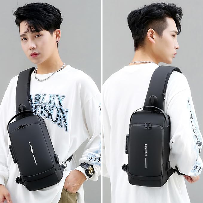 Sling Bag for Men Anti-theft USB Crossbody Shoulder Backpack Purse Waterproof - Image 2