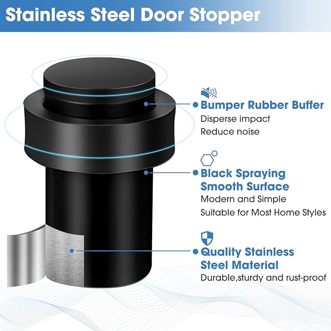 Chumia 6 Pcs Door Stopper Mounted Floor Stops Stainless Steel Cylindrical - Image 3