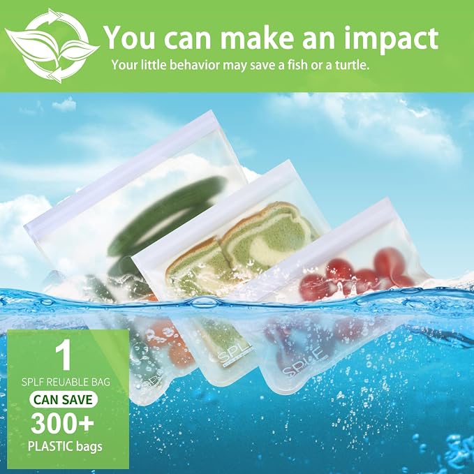 SPLF 10 Pack Dishwasher Safe Reusable Snack Bags, BPA Free Reusable Food - Image 8