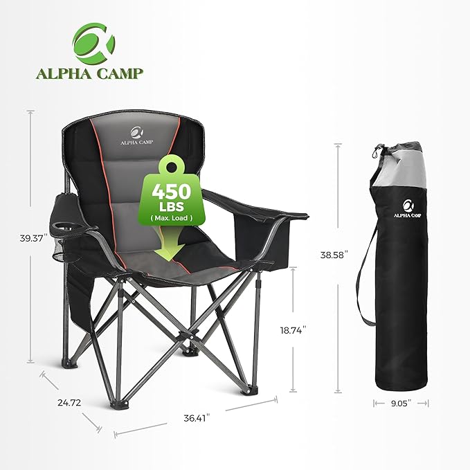 ALPHA CAMP Oversized Camping Folding Chair, Heavy Duty Support 450 LBS Steel - Image 2