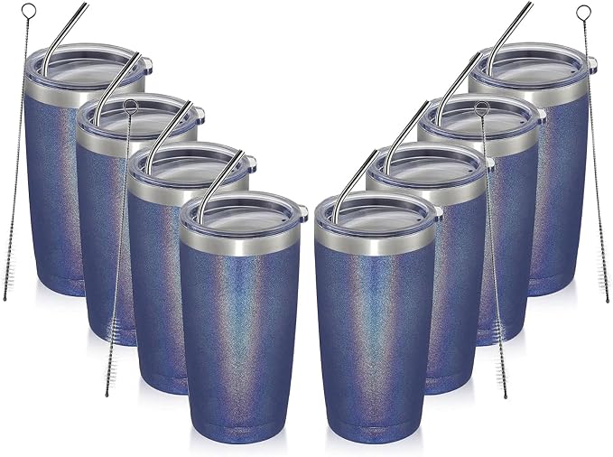 MEWAY 20oz Tumbler 8 Pack Double Wall Vacuum Insulated Travel Glitter Mug Bulk by MEWAY