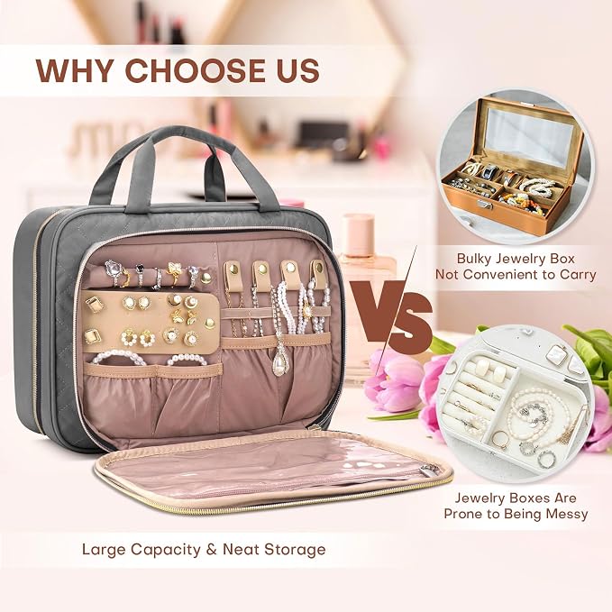 Toiletry Bag for Women with Jewelry Organizer Compartment, Jewelry Boxes for - Image 6
