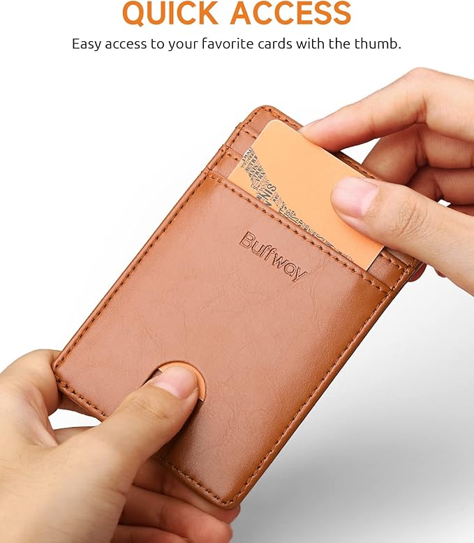 Buffway Mens Slim Wallet, Minimalist Thin Front Pocket Leather Credit Card - Image 3