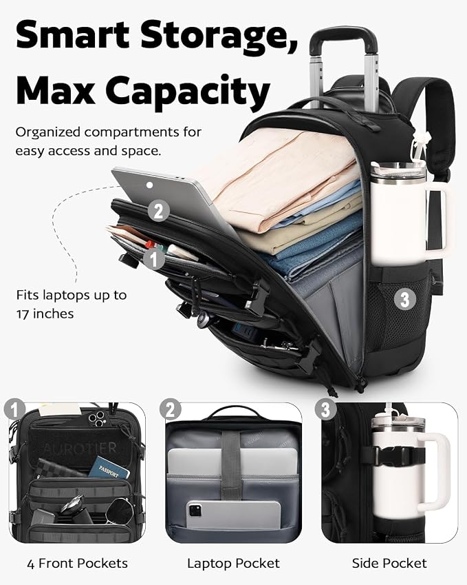 Rolling Tactical Laptop Backpack, Underseat Travel Backpack - Image 2
