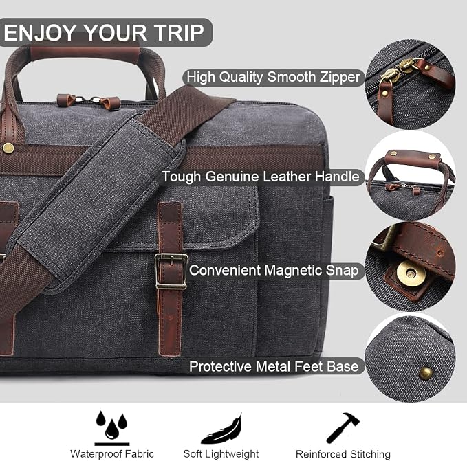 Duffle Bag for Men Waterproof Genuine Leather Canvas Travel Duffel Bags for - Image 4