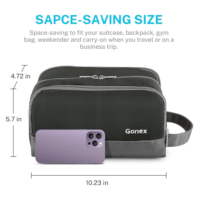 Gonex Travel Toiletry Bag Nylon, Dopp Kit Shaving Bag Toiletry Organizer Gray - Image 5