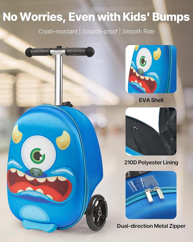 VEVOR Ride-on Luggage, 20 L Capacity, 20 Inches Kids Scooter Suitcase - Image 2