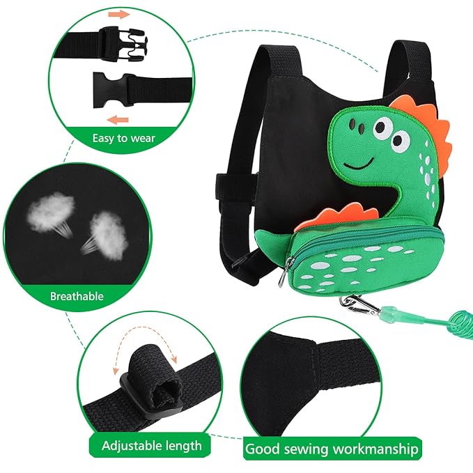 3 in 1 Toddler Harness Leash + Baby Anti Lost Wrist Link, Accmor Cute Dinosaur - Image 3