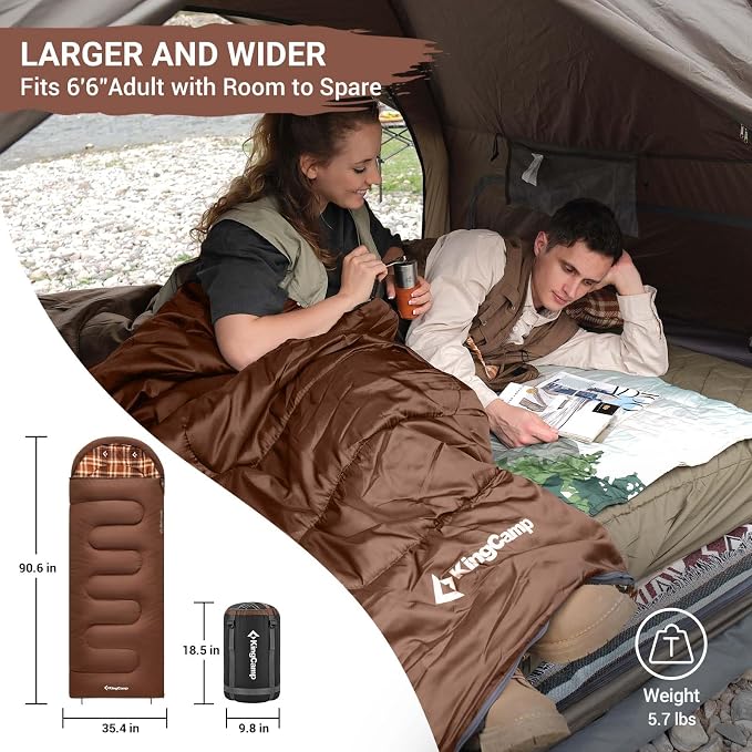 KingCamp Sleeping Bag for Adults, Cold Weather & Warm XL Big and Tall Flannel - Image 2