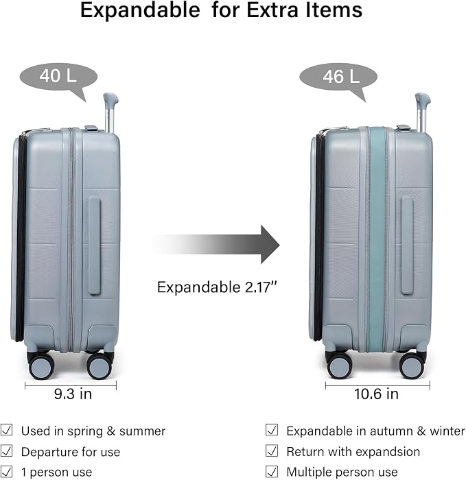 Hanke Hardside Expandable Carry On Luggage, 20 Inch Top Opening Trunk Luggages - Image 2
