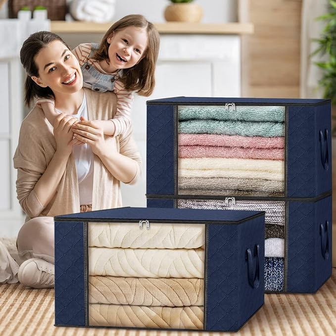 Fab totes 3 Pack Clothes Storage, Foldable Thick Fabric Blanket Storage Bags - Image 7
