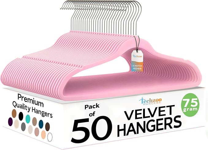 Premium Velvet Hangers 50 Pack Ultra Thin Non Slip Adult Felt Space Saving Suit by TECHZOO