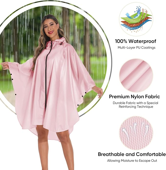 PTEROMY Hooded Rain Poncho for Adult - Image 4