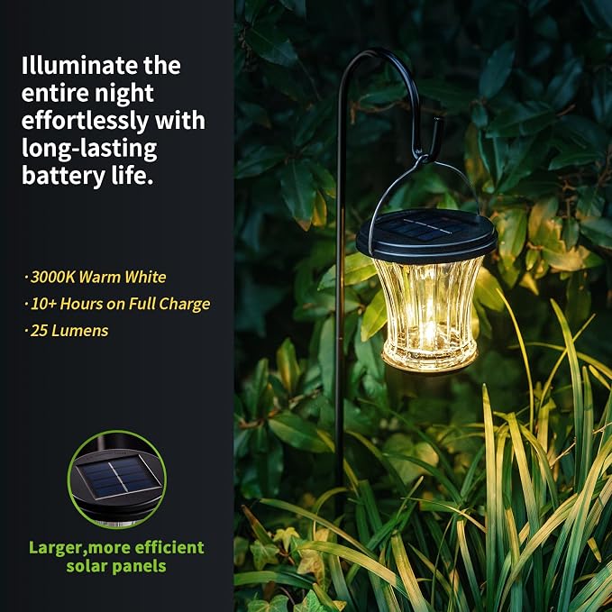 Glass Solar Lantern Outdoor, Waterproof Hanging Solar Lights - Image 3