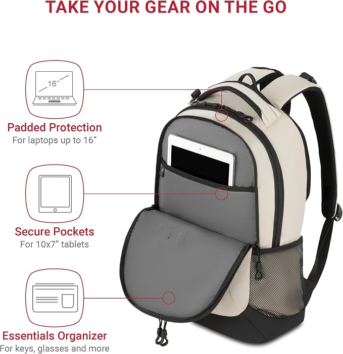 SwissGear Cecil 5505 Laptop Backpack, Cream/Black - Image 2
