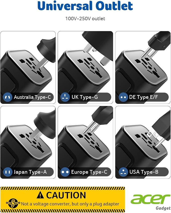 Acer US to Europe Plug Adapter, Universal Travel Adapter, International Power - Image 5