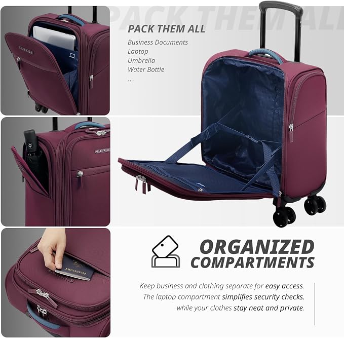 Verage Under Seat Luggage with Wheels，Softside Small Suitcase Spinner Carry On - Image 4