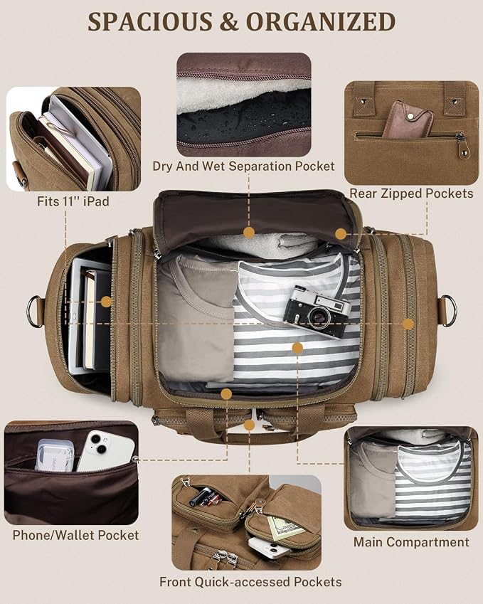 Gonex Canvas Duffle Bag for Travel, Expandable Water Resistant 50L Carry on - Image 6