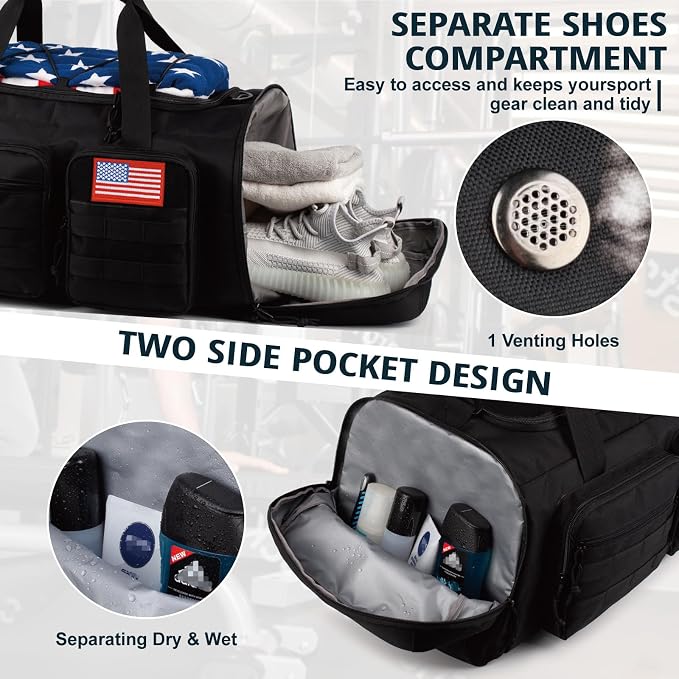 Tactical Gym Bag for Men，50L Large 3 in 1 Sports Duffle Bag - Image 7