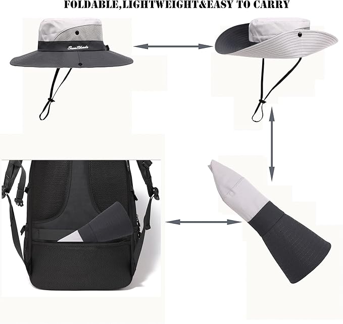Womens Summer Sun Hat Beach Hat Wide Brim Outdoor UV Protection Hat Foldable - Image 4
