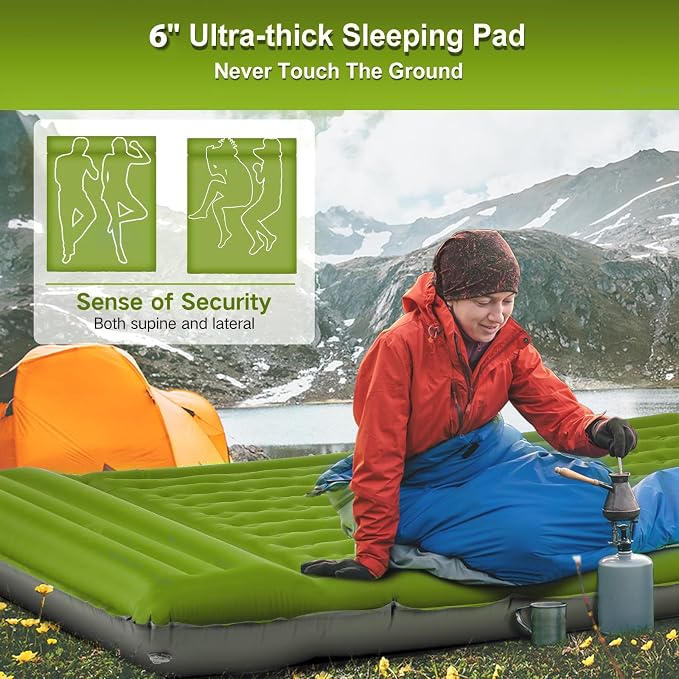 Double Sleeping Pad Camping, Self Inflating 6'' Extra-Thick 2 Person Pillow - Image 6