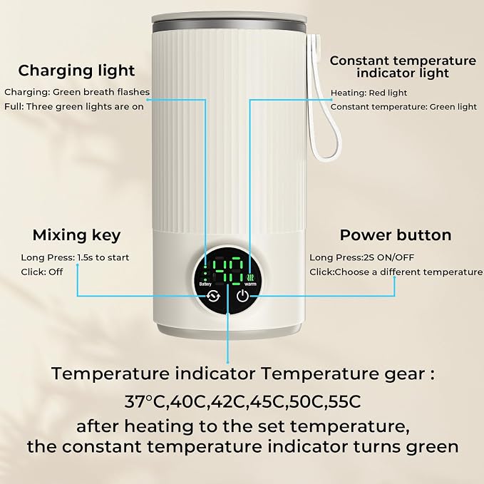 Portable Bottle Warmer for Travel, 12 oz Baby Bottle Warmer, Built-in Mixer - Image 3