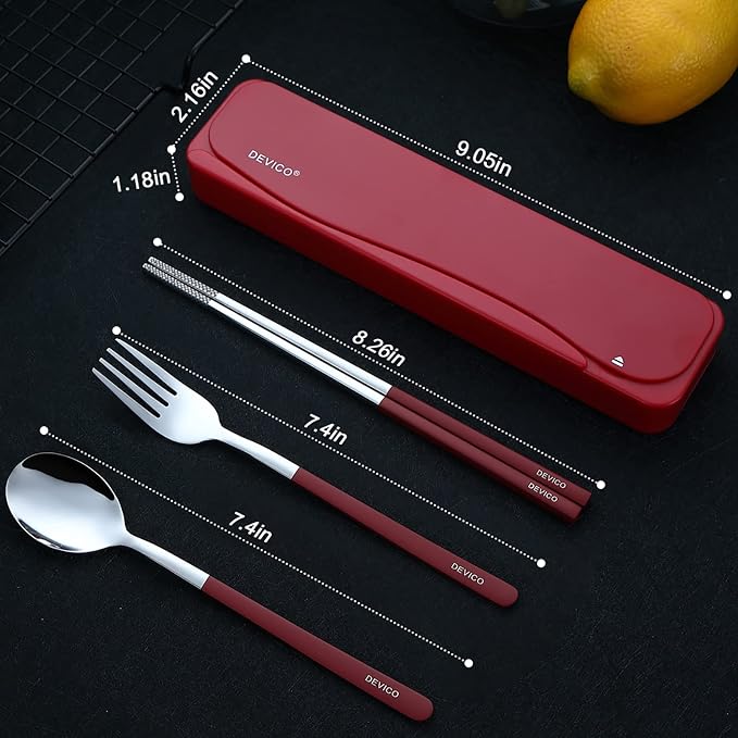 DEVICO Travel Utensils, 18/8 Stainless Steel 4pcs Cutlery Set Portable Camp - Image 3