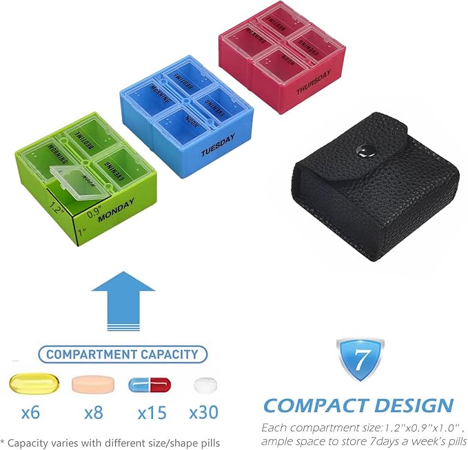 VOFOON Travel Pill Organizer 4 Times a Day, Weekly Pill Box 4X a Day Medicine - Image 4