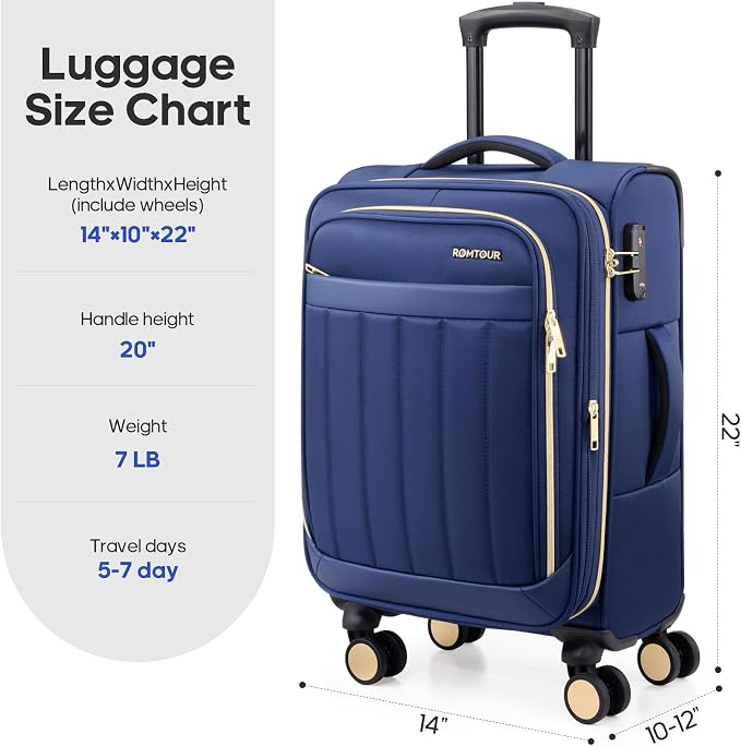 Softside Carry On Luggage 20 Inch Expandable Carry On Luggage 22x14x9 Airline - Image 6