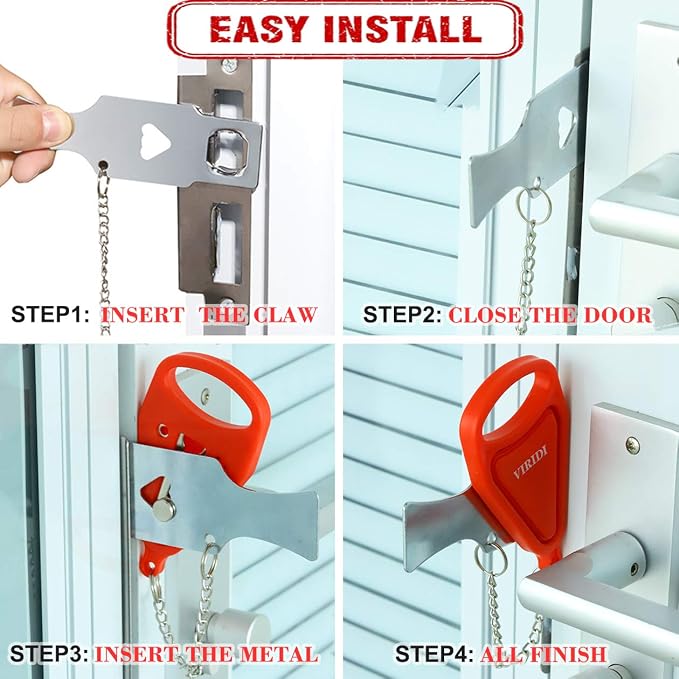 Home Security Door Lock, VIRIDI Portable Travel Doorlocks - Image 4