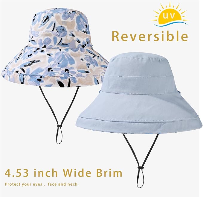 vidsel Womens Sun Hats Wide Brim Reversible Bucket Cotton Hat Packable Summer - Image 6