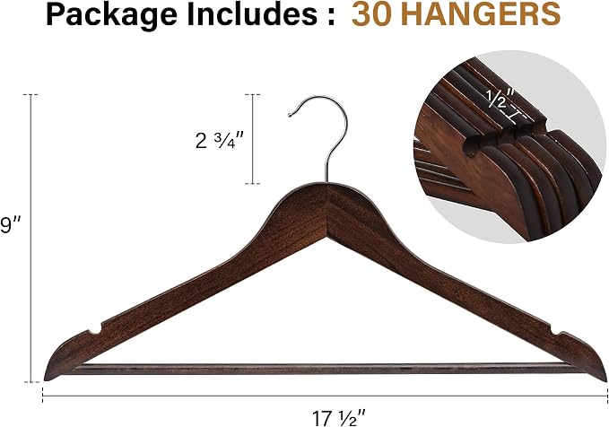 StorageWorks Wooden Hangers 30 Pack, Wood Coat Hanger - Image 3