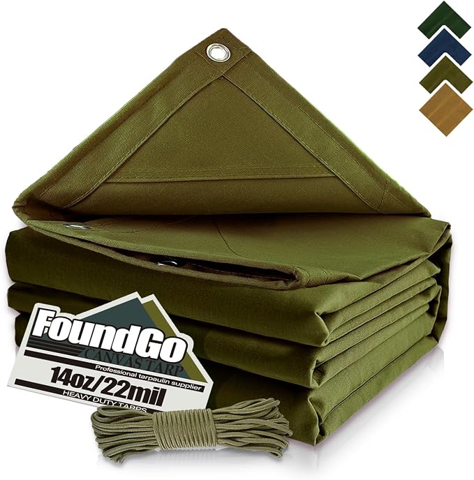 FoundGo Canvas Tarp 10x12ft Heavy Duty Waterproof Tarps by FoundGo