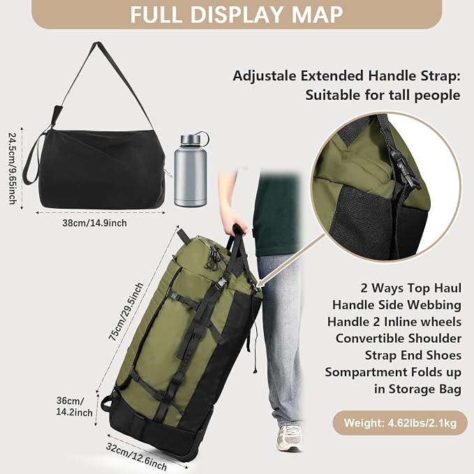 CONTAIL 86L Foldable Wheeled Duffel Backpack - Image 5