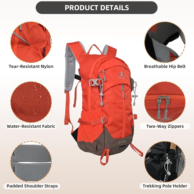 22L Hiking Backpack Lightweight Durable Waterproof Ventilated & Sweat-Wicking - Image 4