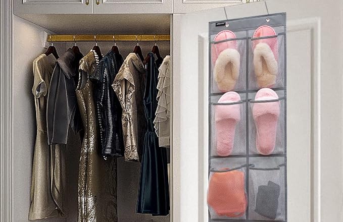 2 Pack Minimalist Black Over The Door Hanging Closet Shoe Holder Organizer - Image 2