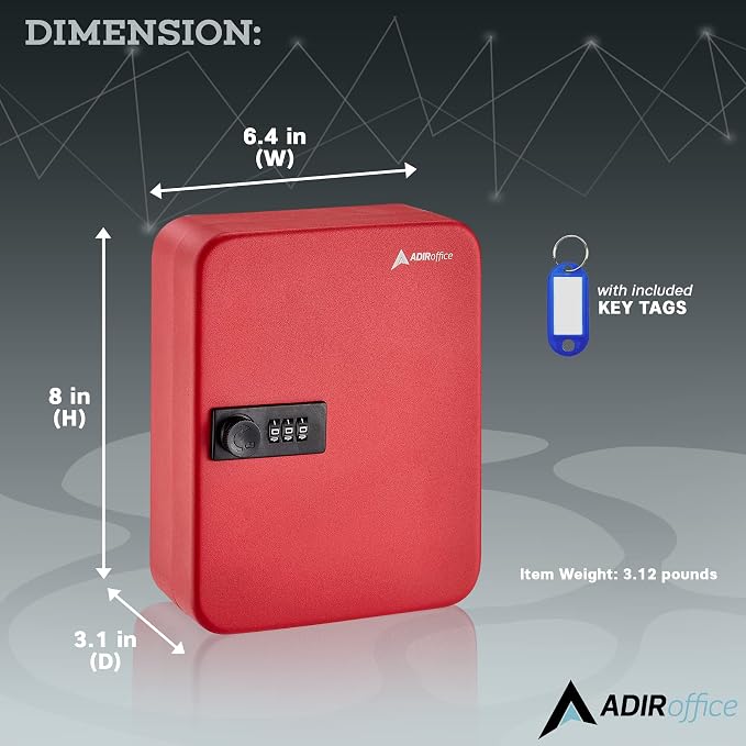 AdirOffice Steel Combination Lock Keys Cabinet Security Storage Box Organizer - Image 2