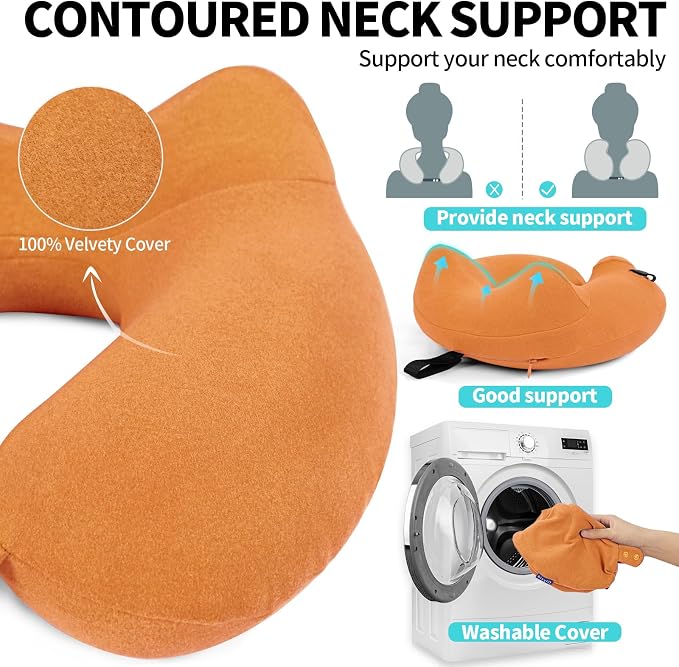 Inflatable Travel Neck Pillow for Airplane, Head Support Velvet Adult Neck - Image 4