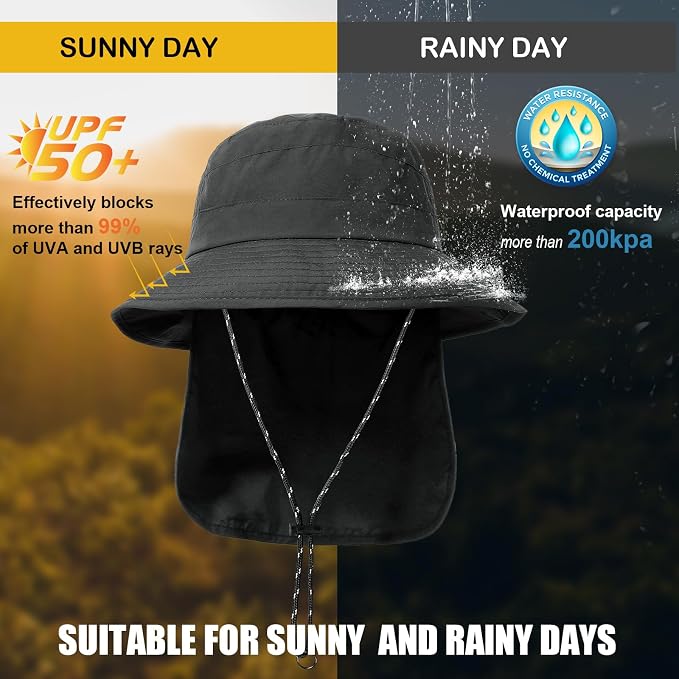Water-Resistant Sun UPF 50+ Bucket Hat Protection Packable Brimmed Boonie - Image 2