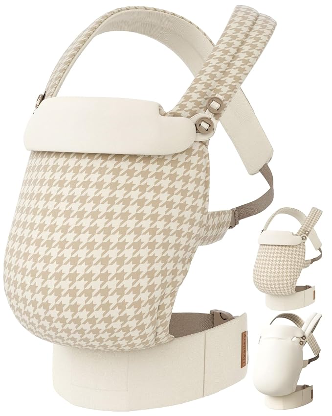 Reversible Baby Carrier, Khaki Solid & Houndstooth; Lightweight & Breathable by Tivellary