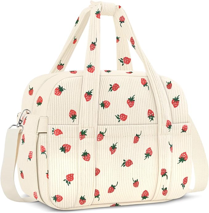 Corduroy Lunch Box Lunch Bag for Women Adults Men, Cute Strawberry Insulated by KUBYA