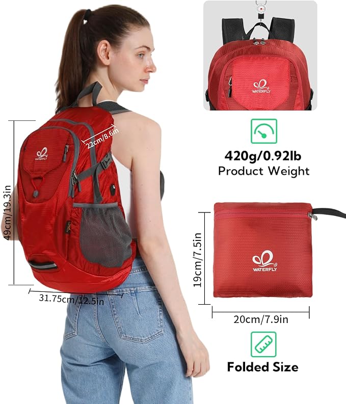 WATERFLY Lightweight Packable Hiking Backpack: 30L Foldable Travel Daypack - Image 2