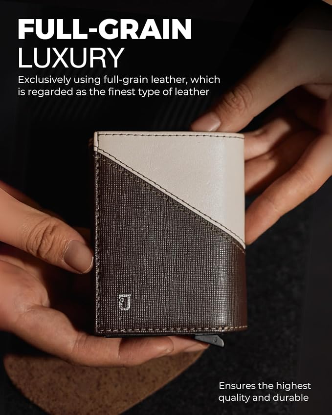 Jenoss Smart Wallet For Men: Full Grain Leather, Handcrafted, Slide Metal Pop - Image 2