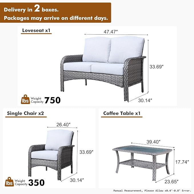 HOOOWOOO Patio Furniture Set, 4 Pieces Outdoor Conversation Set, All Weather - Image 6