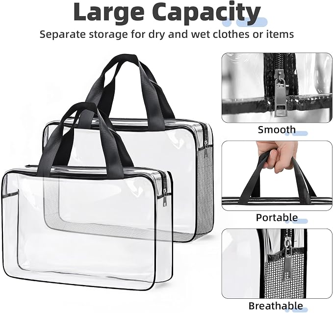ABSOFINE Clear Toiletry Bag for Travel Size Toiletries, 4 Pack Large Waterproof - Image 3