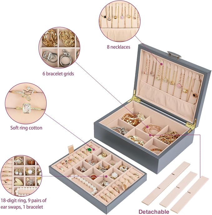 Small Jewelry Organizer for Women, 2-Layer Travel Jewelry Box - Image 5