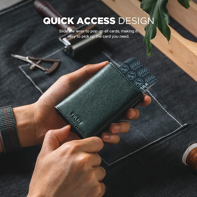 VULKIT Pop up Card Wallet Minimalist Cash Wallets RFID Blocking Leather Smart - Image 3