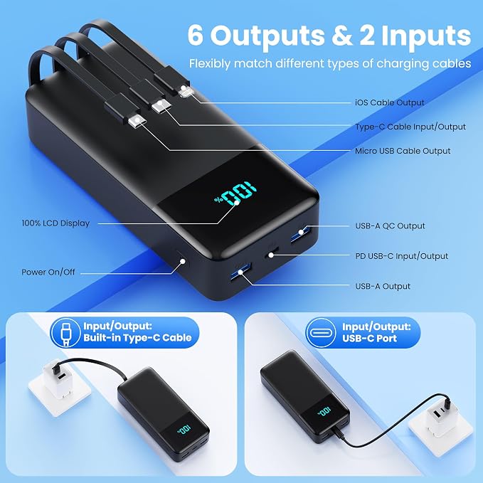 Portable Charger 50, 800mAh Power Bank, 25W PD QC 4.0 Fast Charging Portable - Image 4