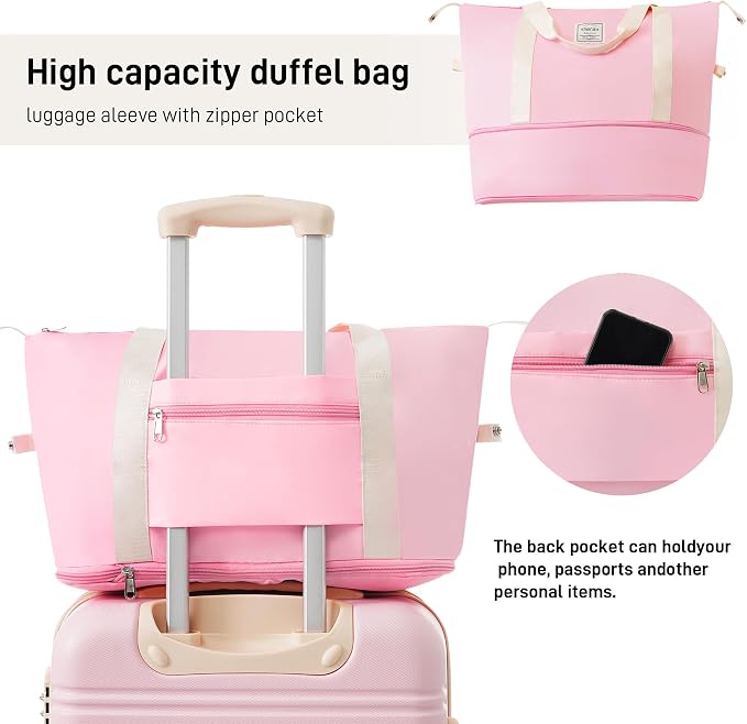Merax Luggage sets of 2 Piece 20 28 IN Carry on Luggage Hard Case White Pink - Image 4