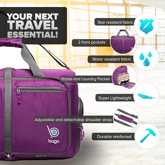 Bago Foldable Duffel Bags for Traveling Women & Men - 40L Sports Packable - Image 4